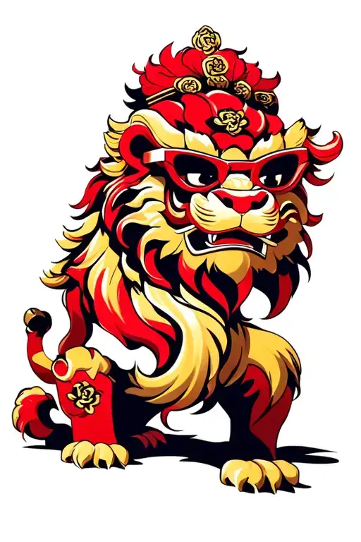 Red Chinese Lion Head Wear Sunnies