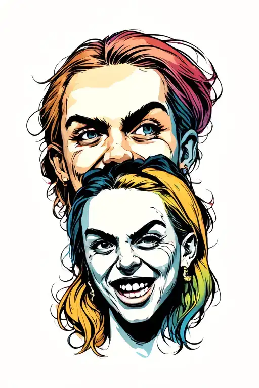 Three Separate Heads With Different Emotions