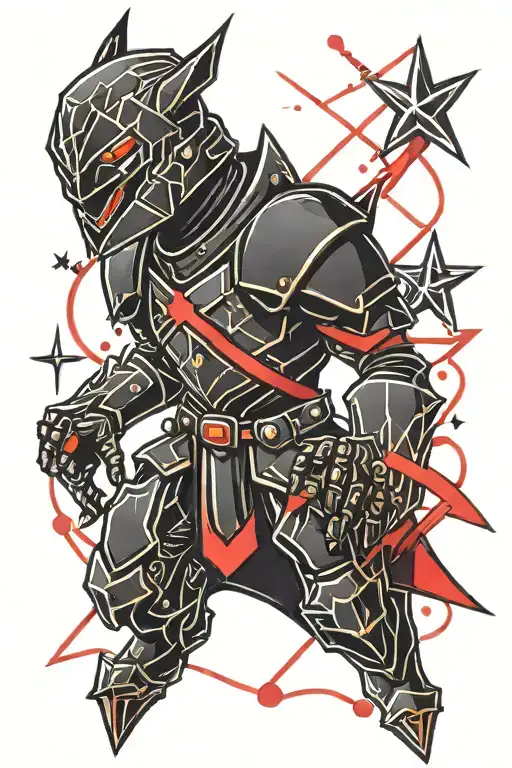 Villain In Smooth Black Starfield Armour With Red Lines Geometric