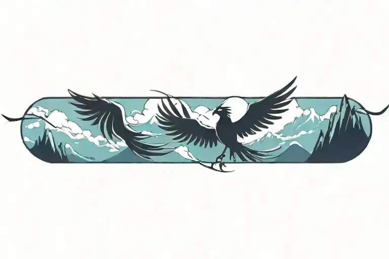 Phoenix Flying Away From Mountains