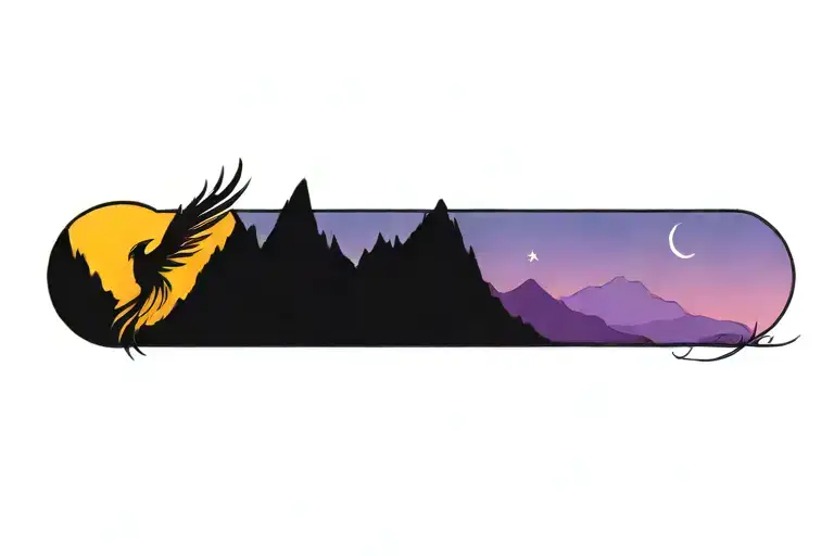 Phoenix Flying Away From Mountains