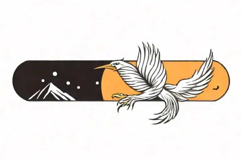 Phoenix Flying Away From Mountains