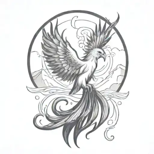 Phoenix Flying Away From Mountains