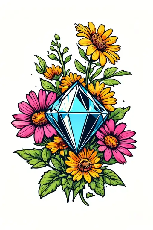 Diamond With Wildflowers Behind It Vintage Design