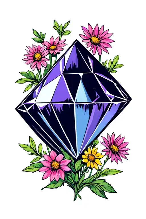 Diamond With Wildflowers Behind It Vintage Design