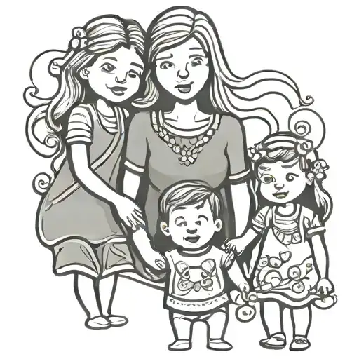 Mother With Son & Daughter Holding Hands