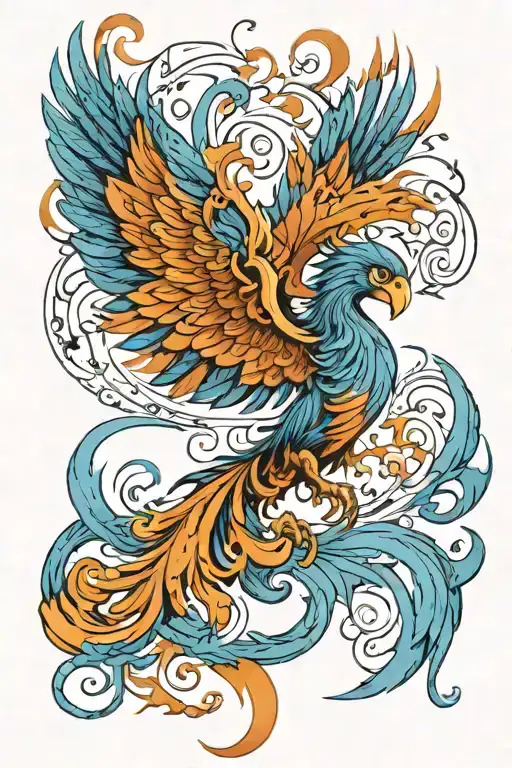 Blue Long Tail Phoenix Rising From The Ashes