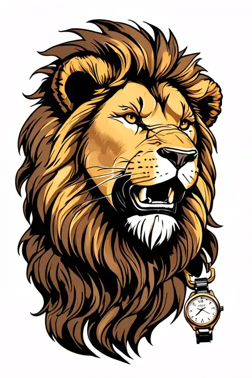 Lion Head With Watch Surrounded