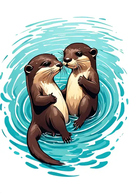 Two Otters Holding Hands Floating On Their Backs In Water