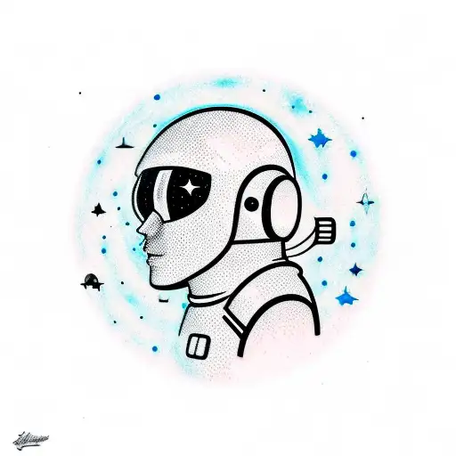 A Line Work Tattoo Of An Astronaut Exploring A Galaxy