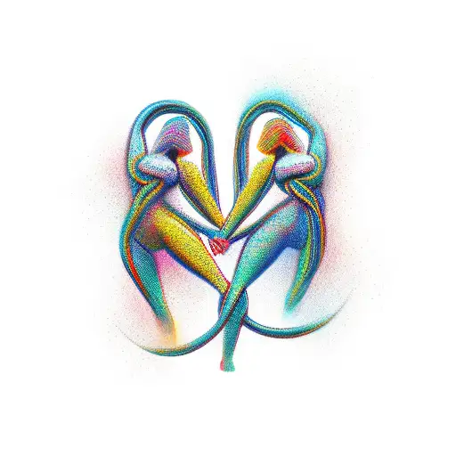 Two Intertwined Female Figures In An Abstract Art Style