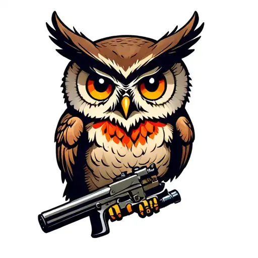 Owl With Tattoo Machine Gun