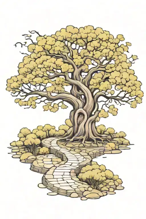 Tree Of Life Wrapping Around Stone Walk Way Winding