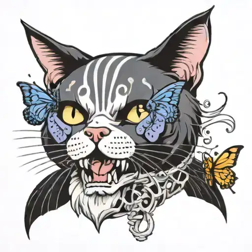 Cat With A Skeleton And A Butterfly On Its Nose