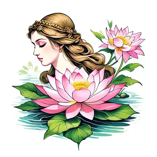Aphrodite With Flowers Blooming Lotus Flower