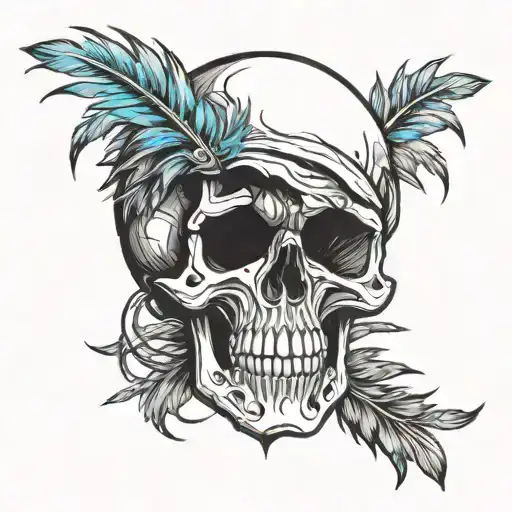 Open Mouthed Skull With Feathers Around