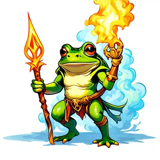 Full Body Frog Mage With Staff Surrounded By Smoke