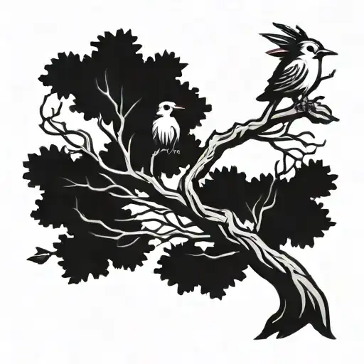 Tree With Long Branch With 2 Birds Perched