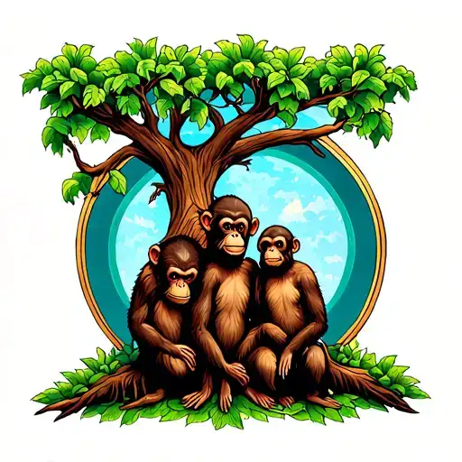 Family Of Monkeys In Tree Of Life
