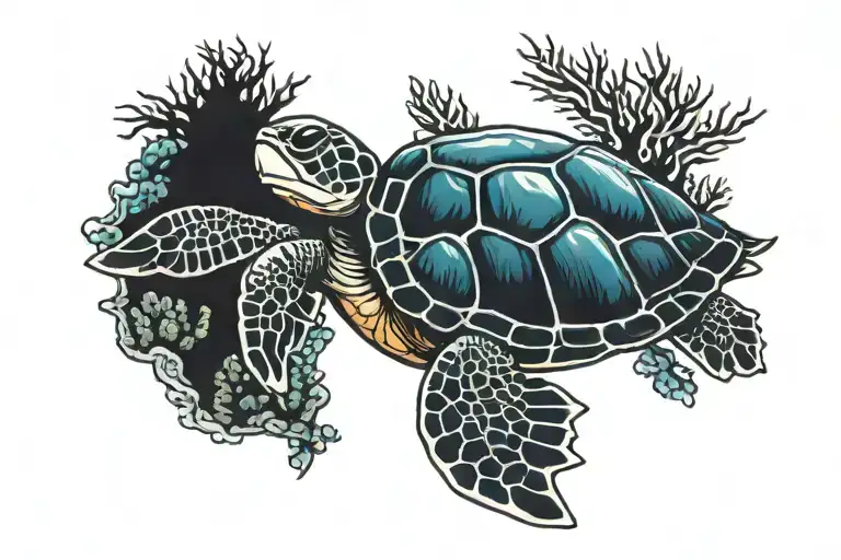 Sea Turtle With Coral Reef