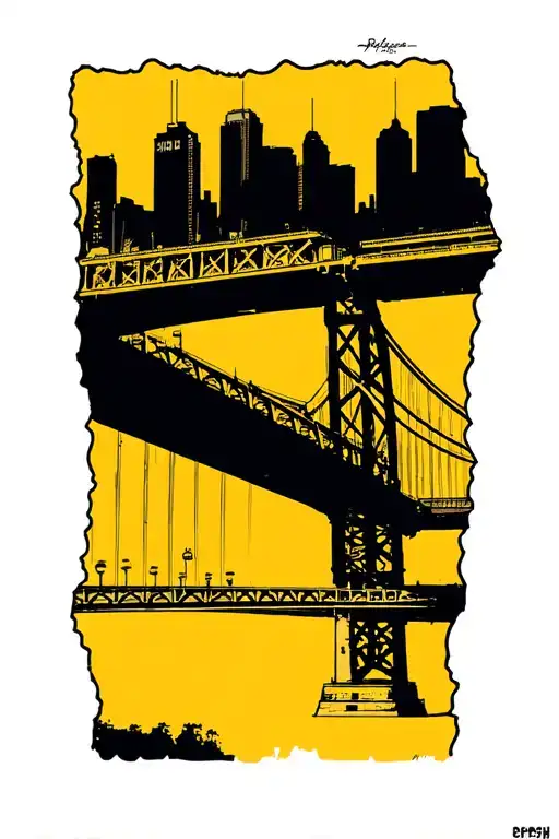 Yellow Clemente Bridge Black Pittsburgh Skyline