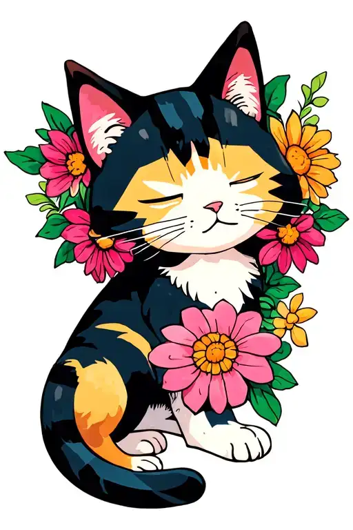Minecraft Cat Sleeping Surrounded Flowers