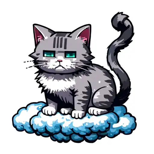Grey Minecraft Cat Sitting On Cloud Wrap Around Arm