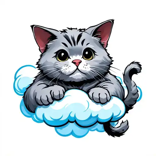 Grey Cat Sitting On Cloud Wrap Around Arm