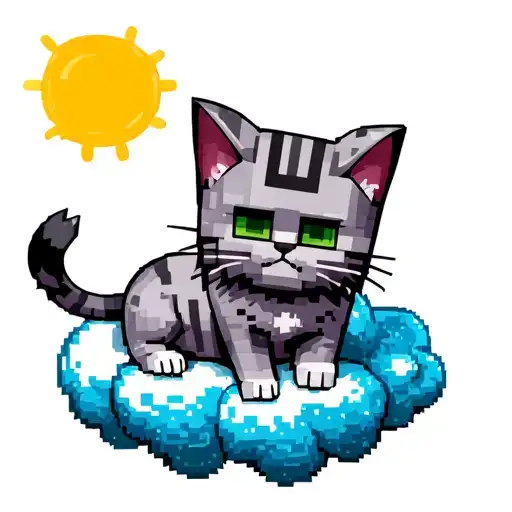 Grey Minecraft Cat Sitting On Wrap Around Cloud Transforming