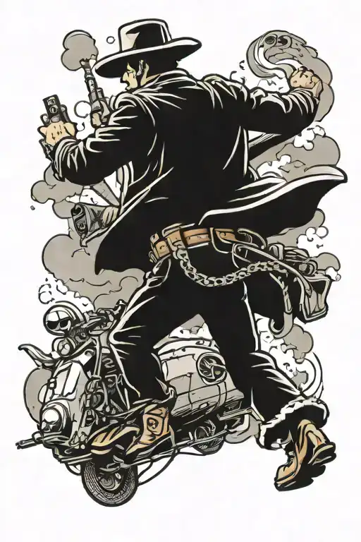 Cowboy Outrunning A Crashing Blimp