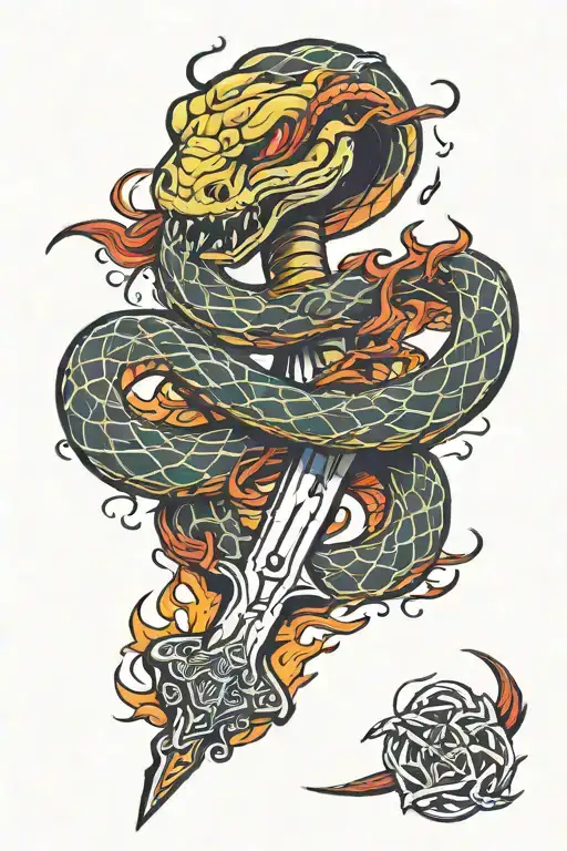 Snake Wrapped Around Flaming Sword