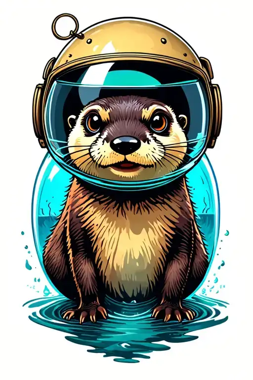 Otter In Deepsea With Glassbowl Helmet Adorned