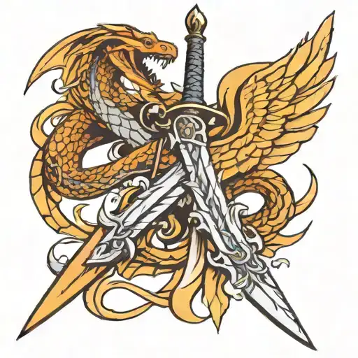 Sword With One Angel Wing And One Demon Wing With A Snake Wrapped Around The Blade