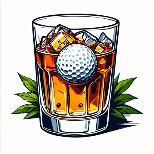 Golf And Bourbon Glass With Ice