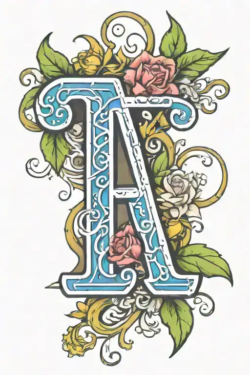 A Capital Letter T In Calligraphy As Part Of Rosebud