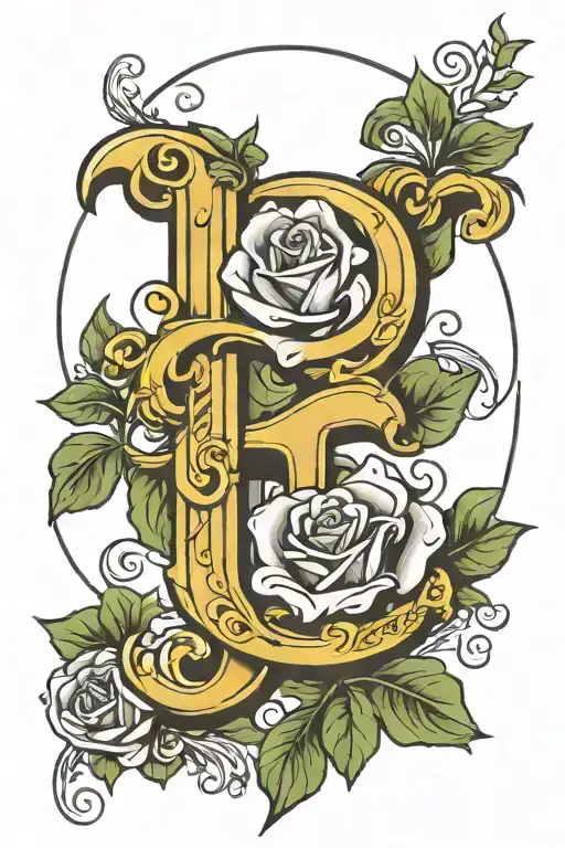 T In Calligraphy As Part Of Rosebud Centrally Overlaid On Top