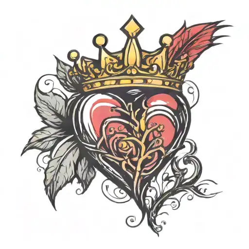 Small Red Broken Heart With Crown On Top