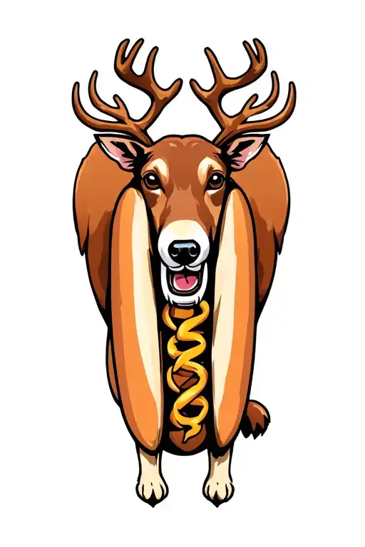Hot Dog With Deer Antlers With A Tooth Riding It
