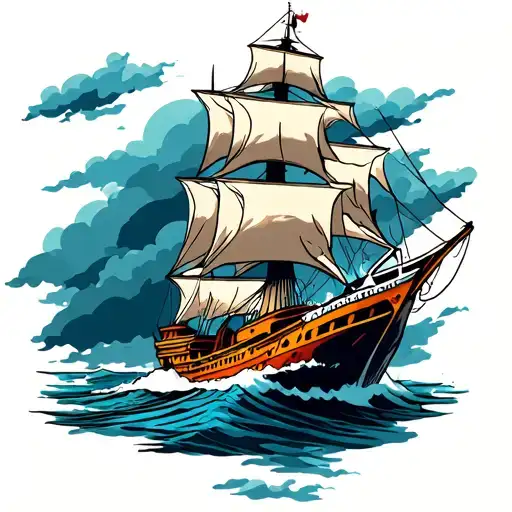 Ship Sailing Through Stormy