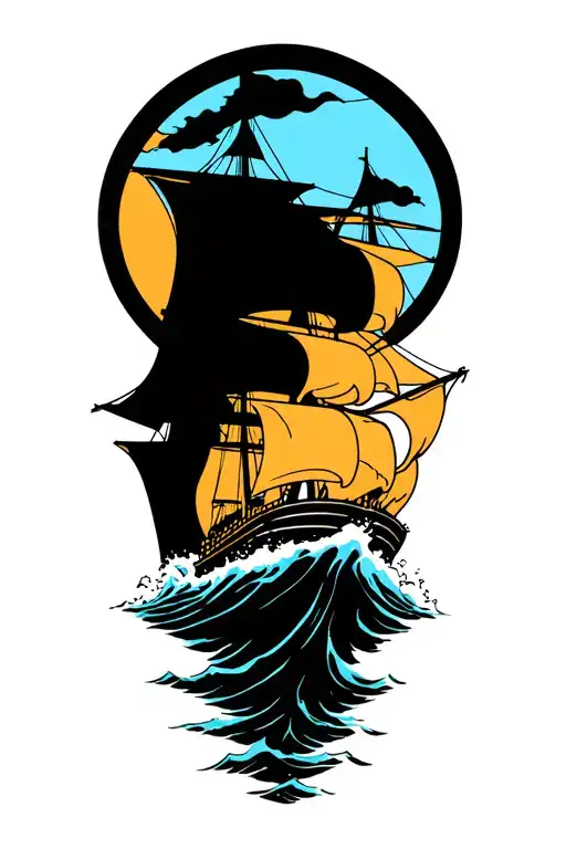 Ship Sailing Through Stormy Waters