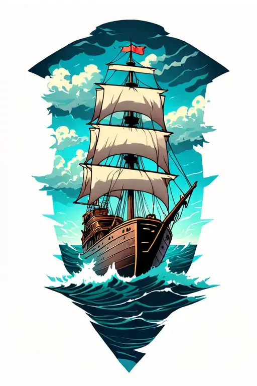 Ship Sailing Through Stormy Waters