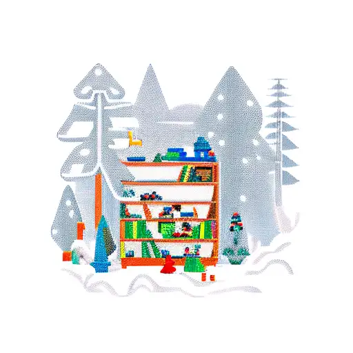 A Bookshelf Filled With Gaming Characters In A Pagan Forest