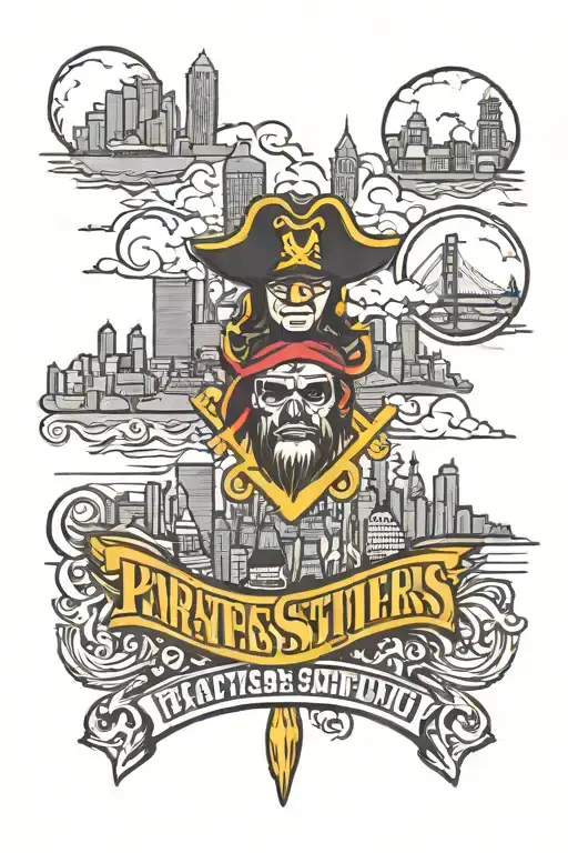 Downtown Pittsburgh Skyline With Pirates Pinguins And Steelers Logo