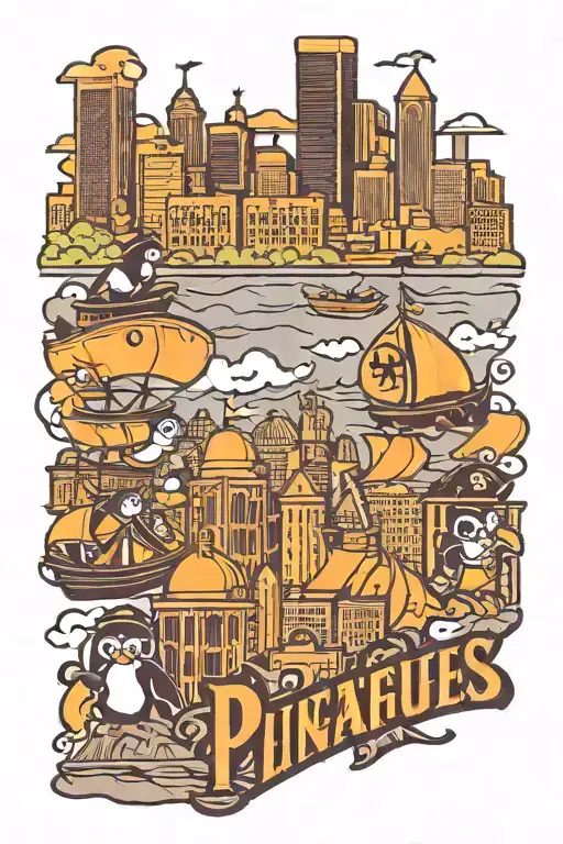 Downtown Pittsburgh Skyline With Pirates And Penguins And Steelers Logo