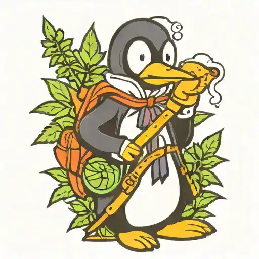 Penguin Smoking Weed With Tree In The Background And Adventure Time Backpack