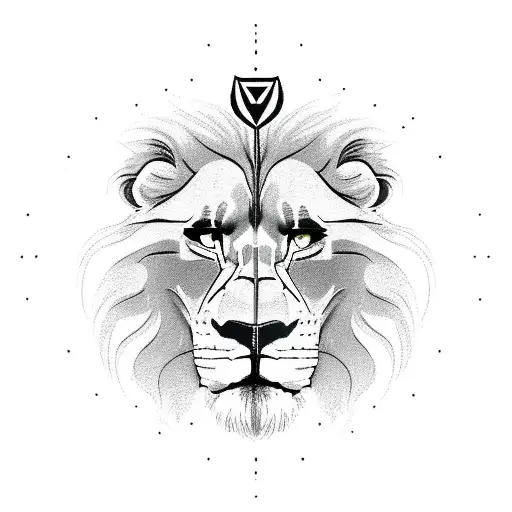 Lions Face And Paws Facing To The Right On Compass