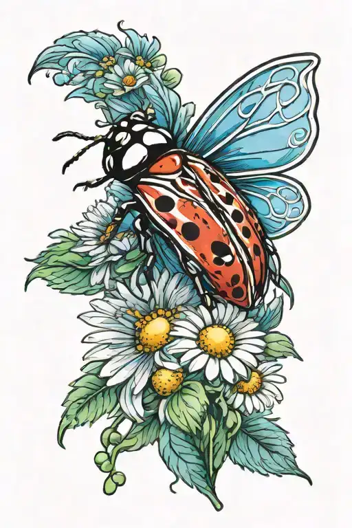 Letton Color With Ladybug And Daisy Flower
