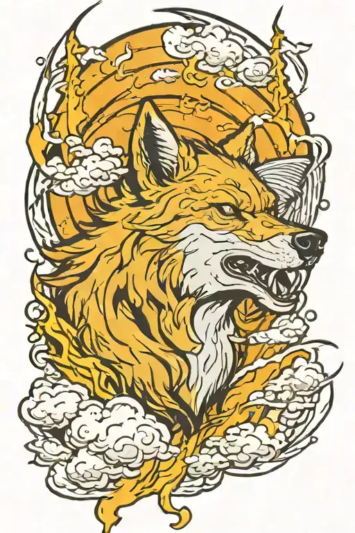 Dead Wolf In A Lightning Storm Clouds