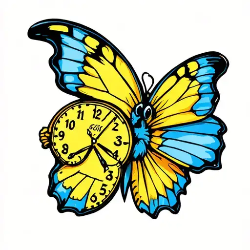 Yellow And Blue Butterfly Holding A Clock