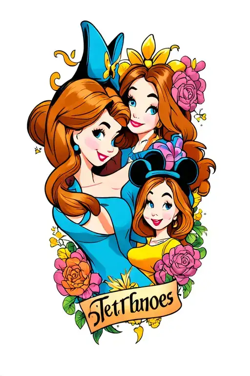 Disney Characters Sleeve Tattoo Design Featuring